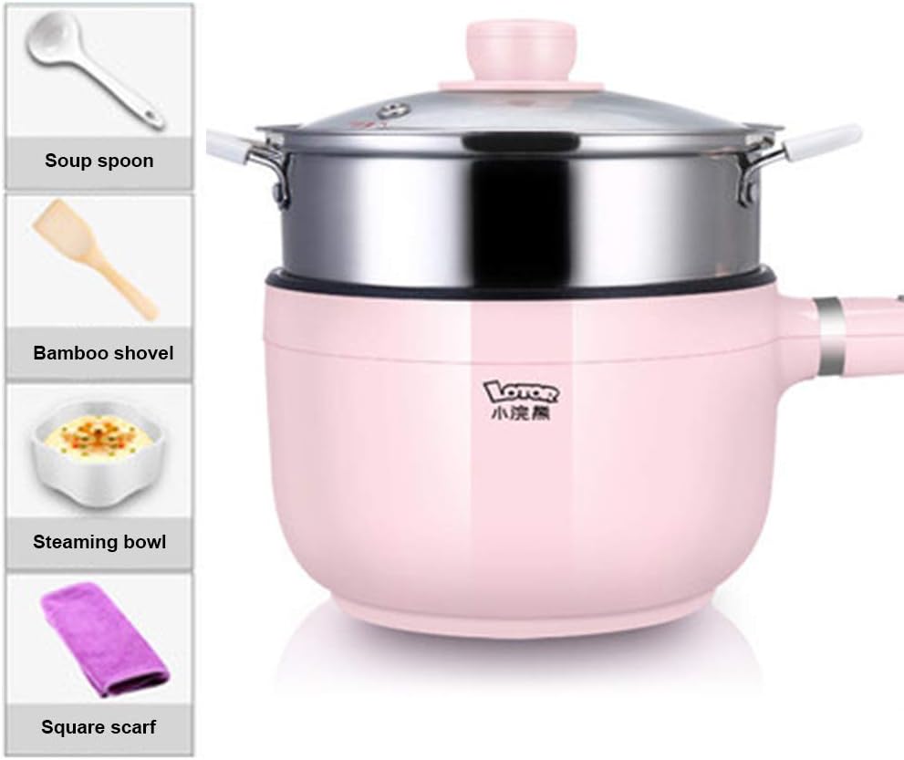Portable Electric Skillet Multi-Function Slow Cooker Kettle 1.3 Litre Cooking Pots Non-Stick Frying Round Pan & Pot Cookware Rice Maker Electric Pot Travel Cooking Kettle Pot,300W/600W,1.12 * 0.39ft