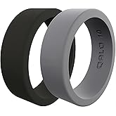 QALO Men's Silicone Wedding Band - 8mm x 2mm - Classic & Step Edge Mens Silicone Wedding Ring - Breathable Comfort Fit Rubber Rings Men - Durable Engagement Rings for Him
