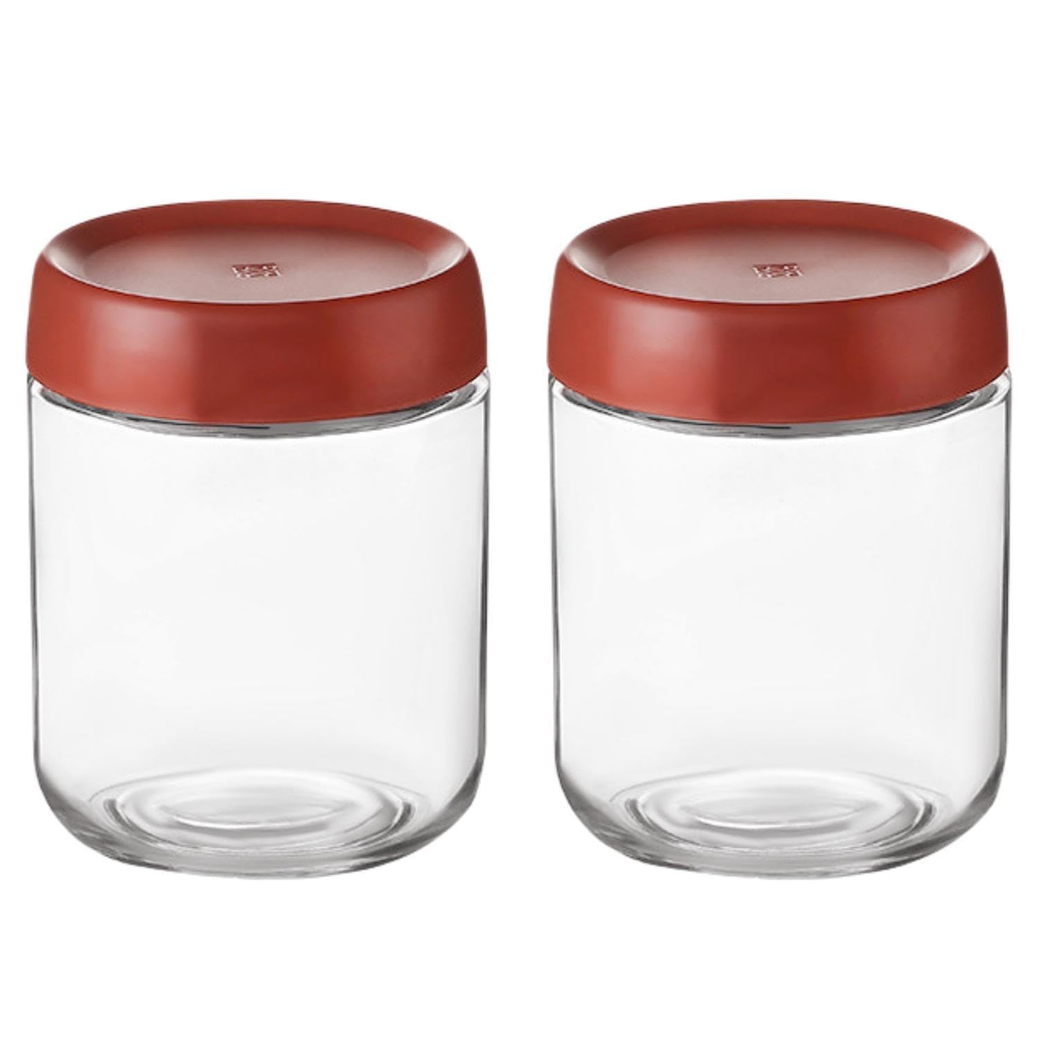 Eidoct 2-Pack 15.8oz Glass Jar with Screw Lid Leakproof Overnight Oats Container, Yogurt Jars, Oatmeal Salad Jars, for Cereals Milk Fruit Condiment Dressing Sauce(2-Pack 450ml Red)
