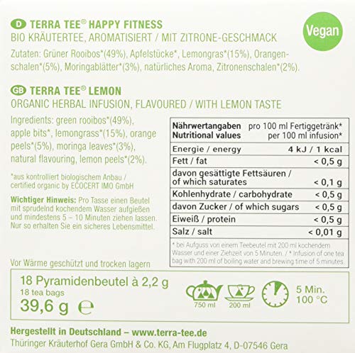Terra Tee Bio Functionals Kräutertee mit Moringa - Happy Fitness, 4er Pack (4 x 40 g) – Bild 3