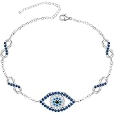 Iringnier Evil Eye Bracelets Silver Greek Blue Evil Eye Bracelet for Women Infinity Charm Jewelry Sterling Silver 925 Waterproof Lucky Jewelry for Protection