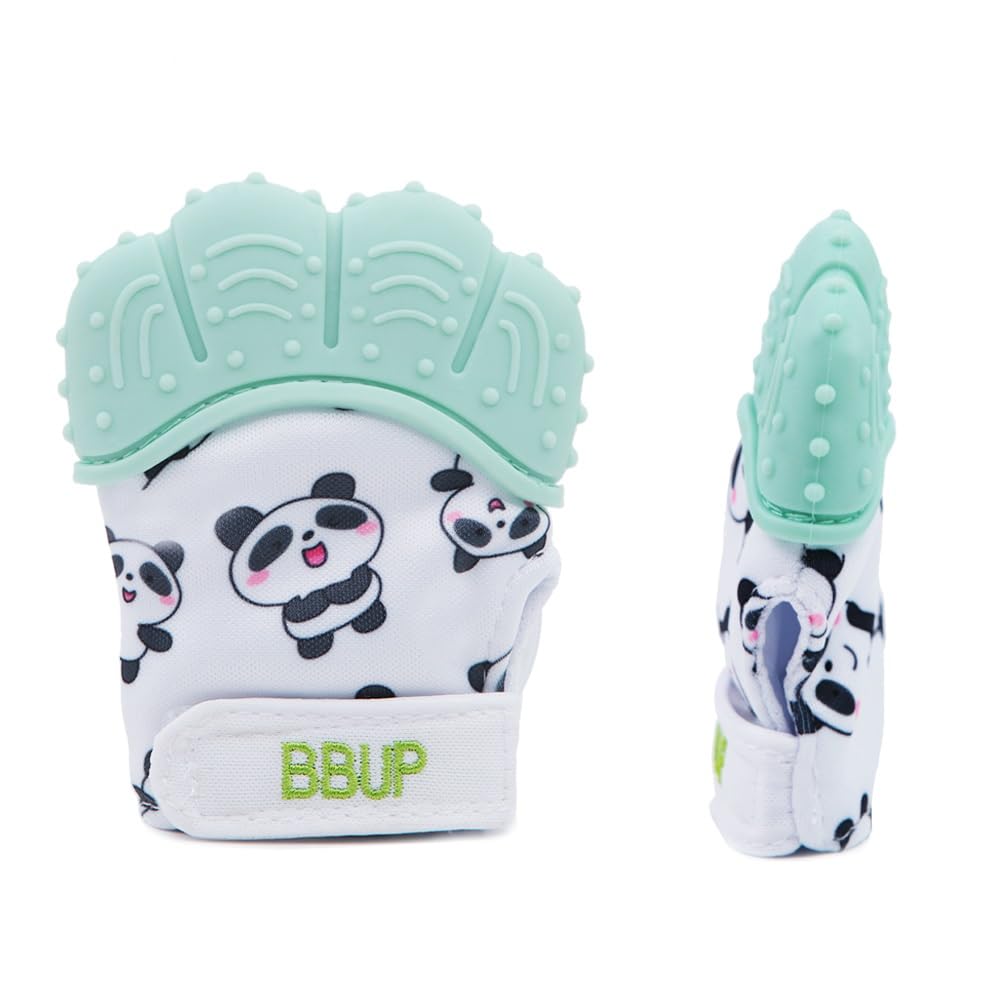 2 Pack Food Grade Silicone Teether Glove, Teething Mitten for Babies, Baby Teether(4 Fingers) (Green)