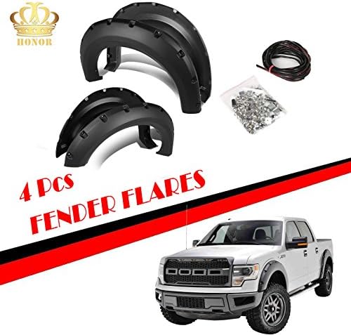 Honor JD 09-14 FordF150 Styleside Bed Fender Flares 4pcs Black Textured Pocket Riveted Bolt on Style (Except Raptor)