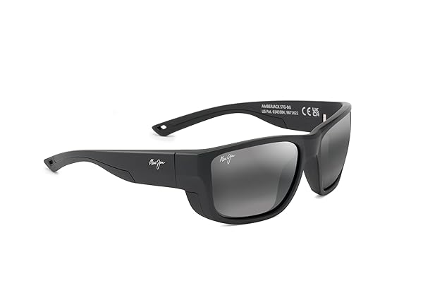 MAUI JIM MEN’S & WOMEN’S AMBERJACK POLARIZED RECTANGLE SUNGLASSES, MATTE BLACK W/BLACK RUBBER/NEUTRAL GREY POLARIZED, LARGE FIT