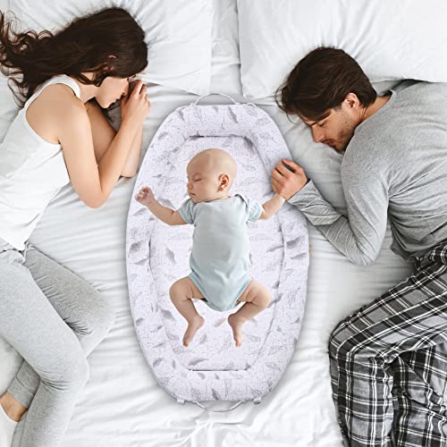 Baby Nest Baby Lounger for Co Sleeping, Foldable Baby Bassinet with Inflatable Bumper, Soft & Breathable Fiberfill for Traveling &Napping, Newborn Essential Shower Gift for 0-12 Months