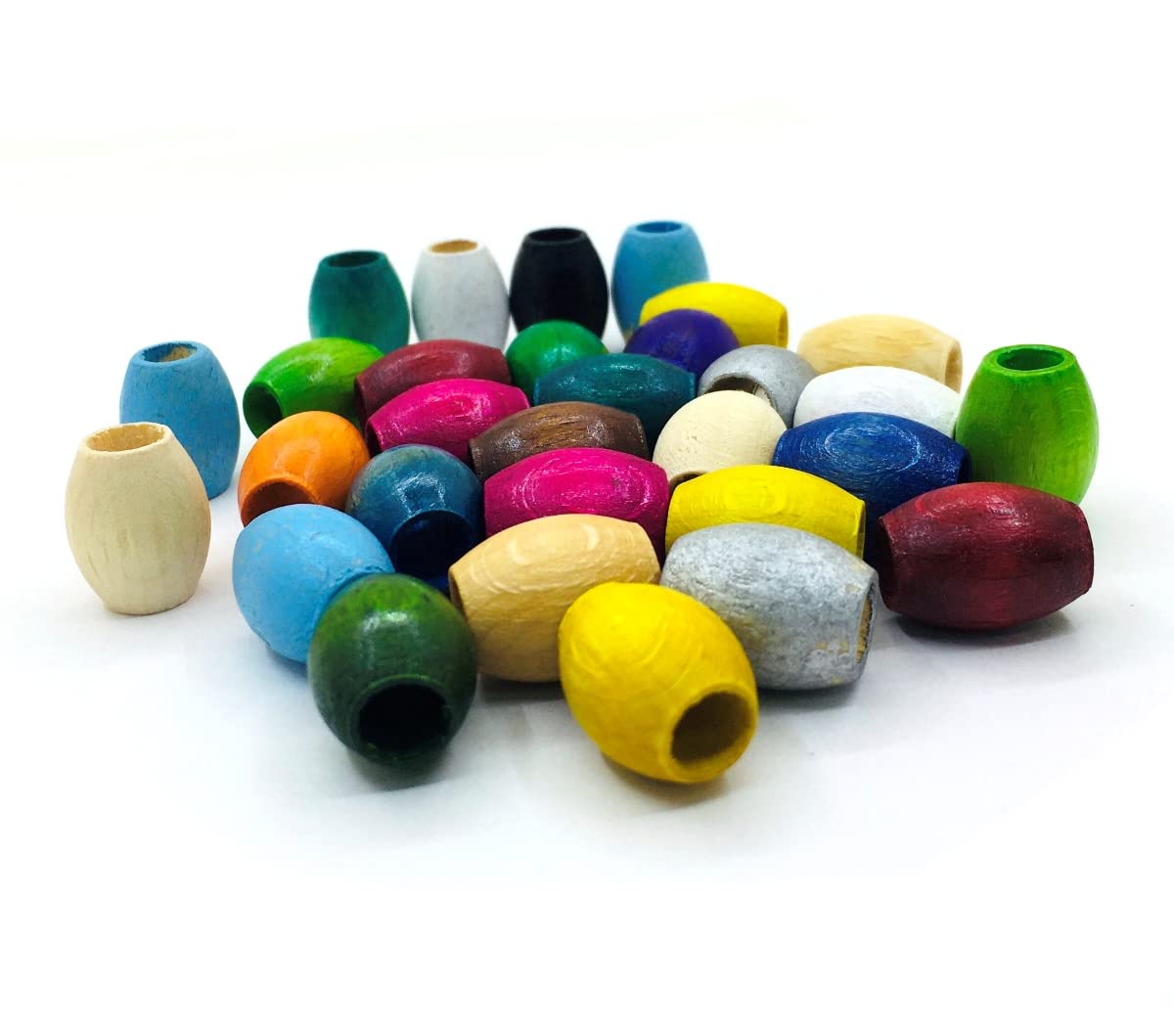 Perlin Wooden Beads Pack of 50, 16 x 12 mm, Oval, Large Hole, Natural Brown and Mixed Colors, Craft and Jewellery Beads
