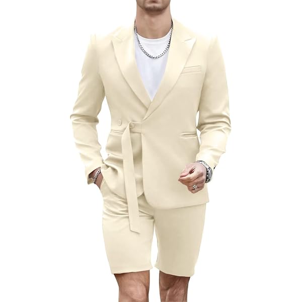 CUCUSISI Shorts Suits for Men 2 Piece Slim Fit Stylish Peak Lapel
