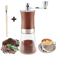 Manual Coffee Grinder with Soft Brush, Pococina Hand Grinder Ceramic Conical Burr Mill Hand Crank Coffee Bean Grinder for Home Office Travel Camping