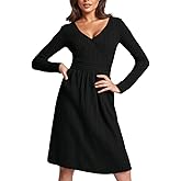 AGTCARE Womens Dresses Wrap V-Neck Empire Waist Long Sleeve A-Line Flowy Dress with Pockets