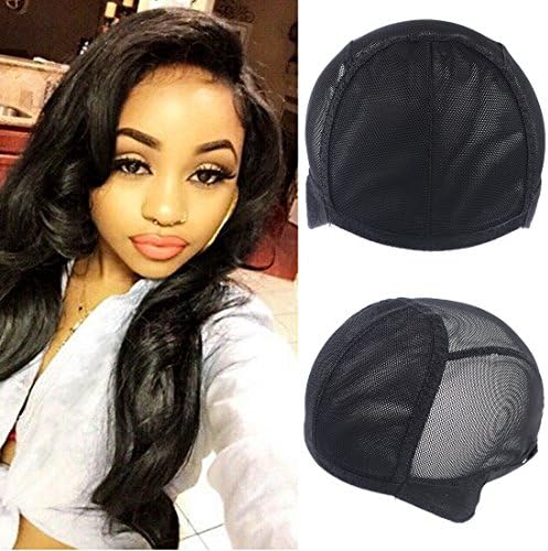 Double Lace Wig Caps For Making Wigs With Adjustable Strap Black Full Head Wig Caps Medium Size Glueless Hair Net (1PC/Lot, Pure Black)