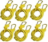 Bungee Cord with Carabiners Super Long 60" | 6 Pack UV Treated with Superior Latex Core which Lasts Longer Than Flat Bungees | Strong Wide Mouth Hook Locks onto Anchor Points with Ease (Yellow)