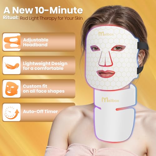 Red Led Spectrum Mask Red Light for Face and Neck Set, 850nm and Red Light 630nm, 460nm 530nm 4 Gears Energy Adjustment, White