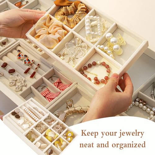 6 Velvet Jewellery Trays for Drawers for Storing/Displaying Jewellery, Jewellery Storage Drawer with 6 Different Styles, Jewellery Storage Tray for Ring/Necklace/Bracelet (Beige)