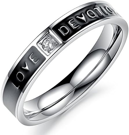 EnM Jewelry Couple Stainless Steel Wedding Ring Promise Engagement Band "Love Devotion" Women 7