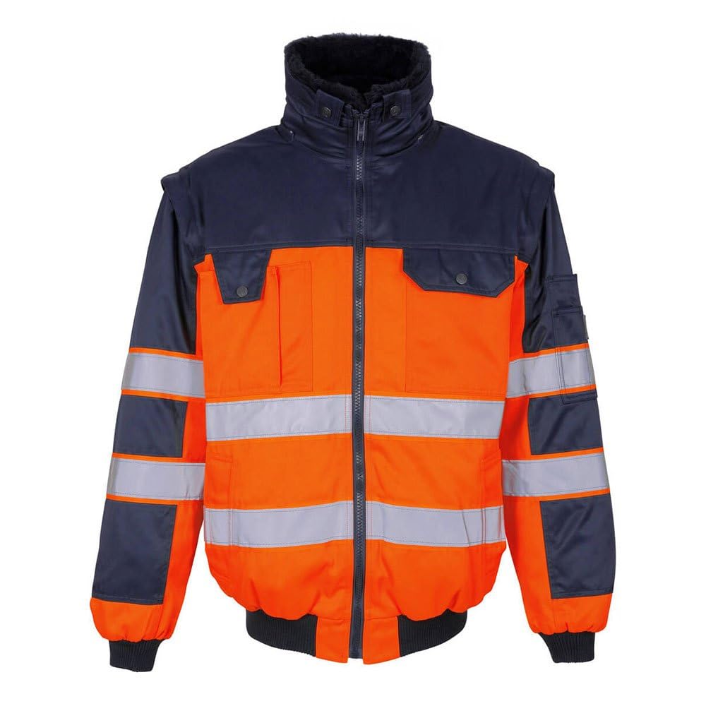 Mascot 00920-660-141 Livigno Safe Image Detachable Pile Lining Water Repellent Class 2 Pilot Jacket, Size M, Hi-Vis Orange/Navy