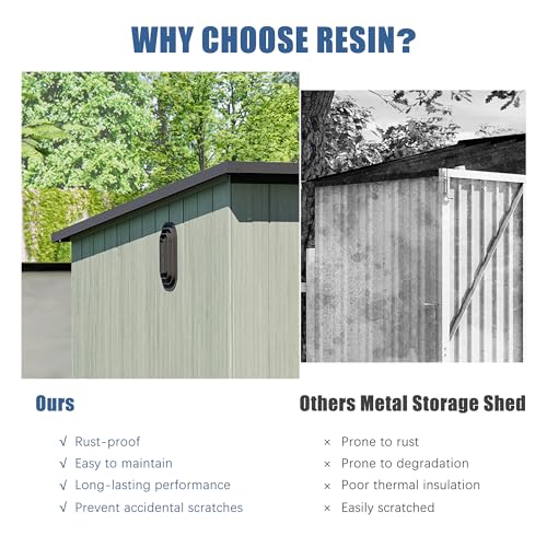 Domi 6x8FT Outdoor Resin Storage Shed with Transparent Windows & Louvered Vents, Plastic Tool Shed with Double Lockable Doors & Sloping Roof, Outside Garden Shed for Backyard, Patio, Lawn, Grey