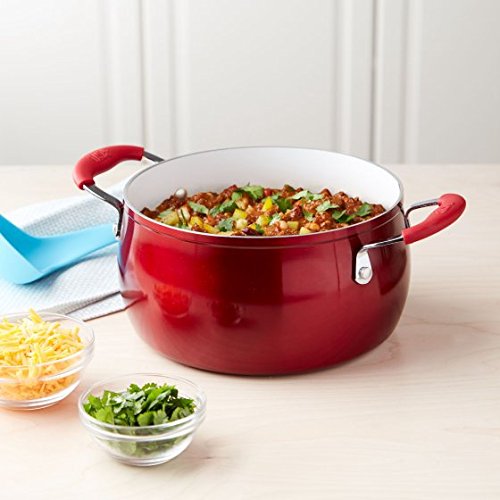 Tasty 5Qt Dutch Oven with Lid - Titanium Ceramic Non-Stick, Red