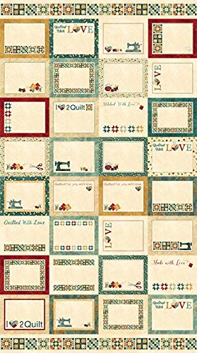 A Stitch in Time~Sewing Blue Quilt Labels, 24" x 44" Cotton Fabric by Northcott