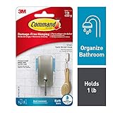 Command Bath Hook, Small, Satin Nickel, 1-Hook, 2-Small Water-Resistant Strips (BATH33-SN-ES)