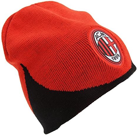 AC Milan Official Wave Knitted Soccer/Football Crest Winter Beanie Hat (One Size) (Black/Red)
