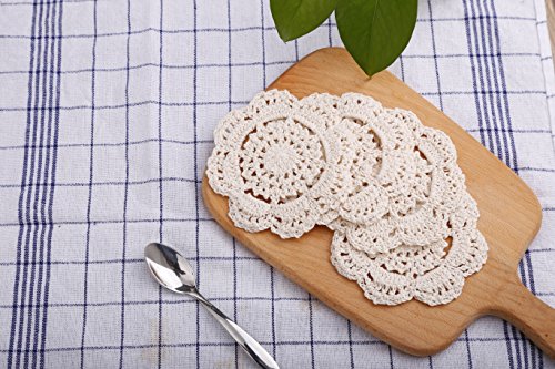 Phantomon Lace Round Crochet Doilies Handmade Coasters, 4-Inch, Pack of 4 (Beige) - Thumbnail 4