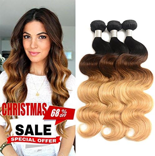 XiaoYuan 8A Ombre Brazilian Body Wave Hair Weft Mixed Bundles 100% Virgin Human Hair Weave Brazilian Virgin Hair Bundles 3 Tone Color (T1B427 12 14 16) …