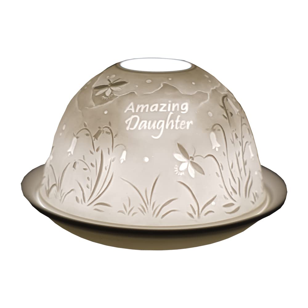 Cello Porcelain Tealight Holder Dome - Amazing Daughter Design with 3D Projection Image & Message Scented Unscented LED Candle Wax Warmer Daughter Gifts Ornament Bedroom Home Birthday Present From Dad