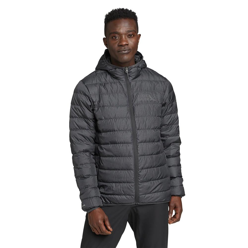 Eddie Bauer Men’s CirrusLite Down Hooded Jacket, Dk Smoke Htr Recycled, XX-Large