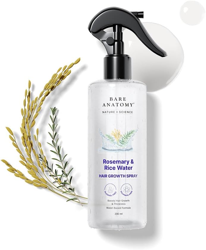 Bare Anatomy Nature x Science Rosemary Water Spray for Hair Growth & Hair Thickness with Rice Water |100% Natural Extract | S