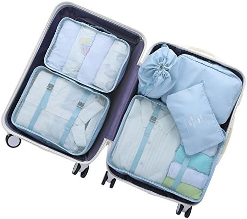 OEE 7 pcs Travel Luggage Packing Organizers Packing Cubes Set with Laundry Bag , Waterproof Mesh Durable Clothes Bra Underwear Shoes Electronic Bags