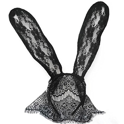 SZTARA Party Black Rabbit Ears Headband Cosplay Halloween Christmas Hair Band with Lace Veil Mask