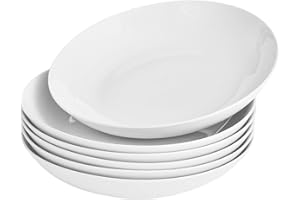 Miicol White Pasta Bowls 28 oz / 800ml, Ceramic Salad Bowls Set of 6, Wide and Shallow Serving Bowl 8.25 inch / 21cm, Large P