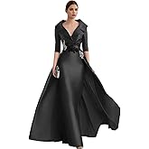 syclcvcr A Line Elegant Embroidered V Neck Evening Dress Floor Length 3/4 Sleeve Satin Prom Dress with Appliques 2025 SYC047