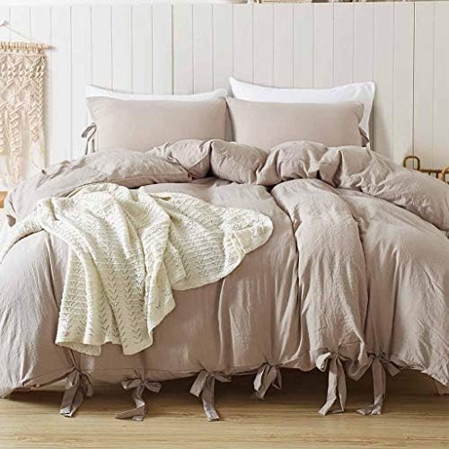 Lannomo Duvet Cover Set with Strap Closer-Ultra Soft 100% Washed Cotton Microfiber 3 Piece Set with 2 Pillow Shams Insert Comforter Protector-King(104"x90")-Khaki
