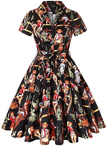 SISHION 50s Rockabilly Western Cowgirl Horse Print Dress Swing Dresses Women Ladies Autumn Plus Size Vestidos SD0002G