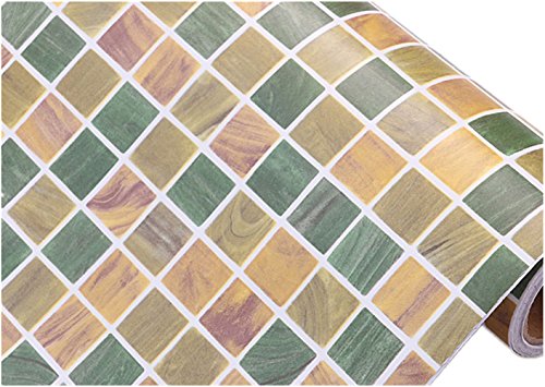 Amao Yellow and Green Mosaic Contact Paper Vinyl Self Adhesive Backsplash Waterproof Counter Top Wallpaper 17.7''x78.7''