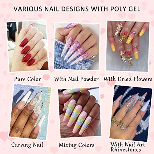 3 Colors Poly Gel Nail Kit, Clear Nude Quick Nail Extension Gel Kit Nail Enhancement Builder Gel Acrylic Nail Art Kit (15ml/pcs)