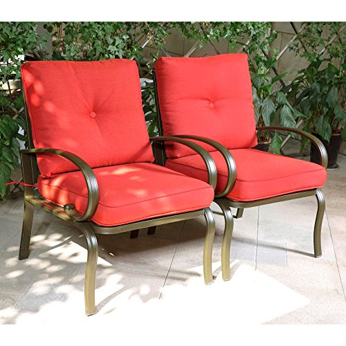 Cloud Mountain Set of 4 Patio Club Chairs Outdoor Patio Dining Chairs Wrought Iron Set Garden Dining Seating Chair, Brick Red Cushions - Thumbnail 2