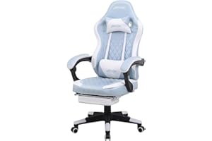 JKOOK Gaming Chair with Footrest, Multifunctional Desk Chair with Linkage Armrest, PU Leather, Video Game Computer Chairs with Lumbar Support, Study,Game,Office,JK08 (Sky Blue)