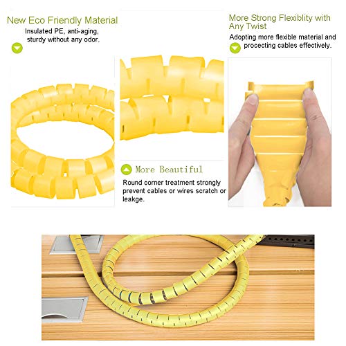 VIWIEU Yellow Cable Management Sleeve Dog and Cat Cord Protector, Electrical Cord Orgainzer Wire Covers for Pets, Wire Hider with Bonus Cable Clips and Zip Ties for TV PC Computer Home Entertainment - Thumbnail 2
