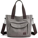 Tuobo Canvas Tote Purse for Women Work Shoulder Crossbody Bag Vintage Multi-pocket Handbags