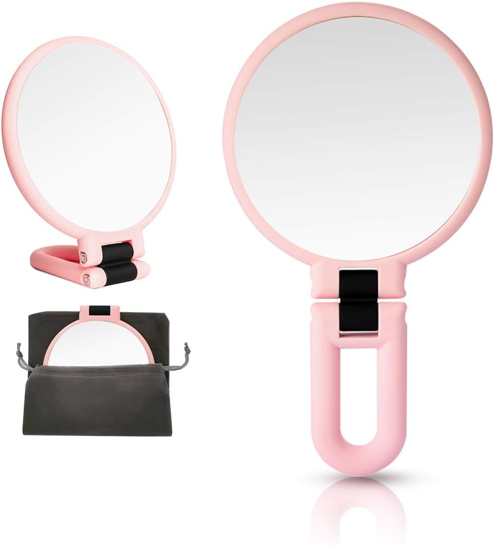 FUHUIM 15x Magnifying Handheld Mirror, Double Sided Pedestal Magnification and True Image Makeup Mirror, Compact Size and Portable Vanity Cosmetic Mirror for Girl, 9.3" L x 1.9" W: Home & Kitchen