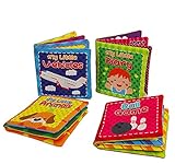 Quner Baby's First Non-Toxic Soft Cloth Book Baby Cloth Book Set Kids Early Learning Educational Toys 4.3*4.3 Inch-Pack of 4