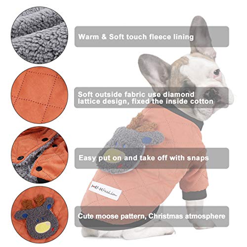 voopet Dog Jacket, Warm Winter Coat for Dogs - Soft Fleece Lining Costume, Reindeer Pattern Dog Apparel Windproof Padded Vest Clothes for Small and Medium Dogs - Thumbnail 4