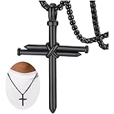 FaithHeart Stainless Steel Cross Necklace for Men, Silver/Black/Gold Cross Chains for Men Religious Amulet Necklaces Christian Gifts for Dad