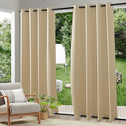 RYB HOME 2 Panels Outdoor Patio Curtains Weighted Waterproof Drapes