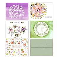 Floral Watercolor Thank You Cards (10 Premium Thank You Cards with Sage Green Envelopes) - 5 Unique Designs - Assorted All-Occasion Note Card Bulk Set - Made in the USA By Palmer Street Press