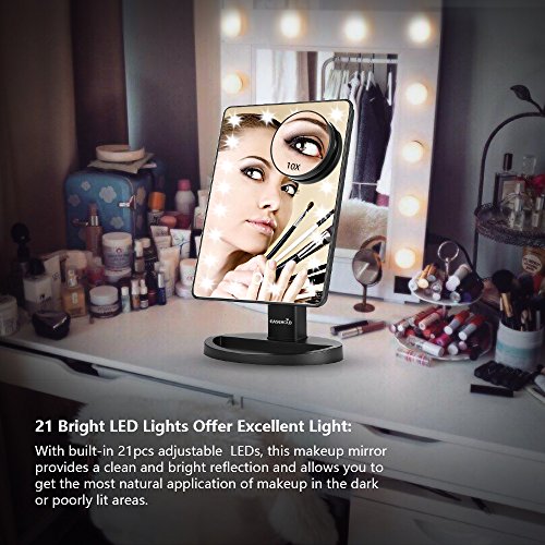 Easehold Lighted Makeup Vanity Mirror with 10X Magnification Mirror Bonus Beauty Brush and Sponge Set (Black) - Thumbnail 5