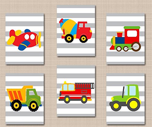 Transportation Nursery Wall Art Transportation Dcor Construction Cars Planes Train Fire Truck Dump Truck Mixer Tractor Kids Wall Art Baby Shower Gift UNFRAMED 6 PRINTS (NOT CANVAS) C300