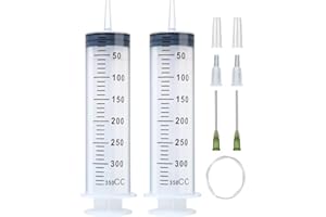 A AKRAF 2 Sets 300ml 350ml Large Syringes with 55.1 Inch Tubes, Sterile and Individual Sealed, Plastic Garden Syringe for Liquid, lip Gloss, Paint, Epoxy Resin, Oil, Watering Plants, Refilling